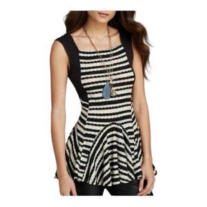 Free People Sleeveless Tank/Top Black/Cream Knit Striped‎ Peplum Flair XS